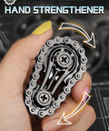 Hand holding Sprocket Fidget Bike Chain Hand Roller For Anxiety Relief And Sensory Fun, durable metal design