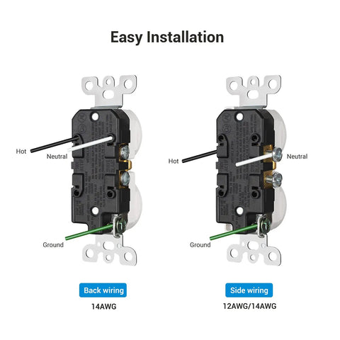 Back and side wiring on Must Have 10 Pack Duplex Receptacle Outlet With Tamper Resistant Protection 15 Amp 125 Volt