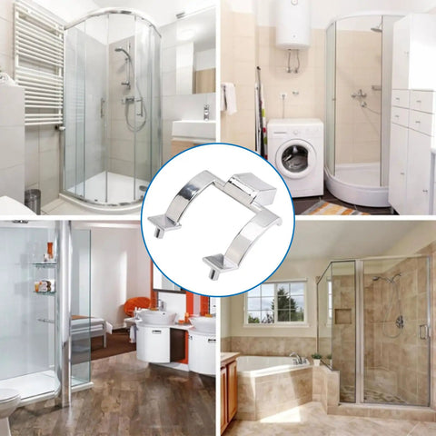 Heavy Duty Zinc Alloy Shower Door Handle Replacement Kit Slick Chrome Finish Towel Bar Brackets Set showcased in modern bathroom settings.