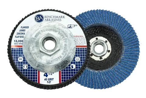Pro Grade Jumbo Zirconia Type 27 Flap Discs For Four Point Five Inch Angle Grinder 40 Grit Ten Pack High Density Finishing And Grinding Wheels For Rust Removal Deburring Beveling