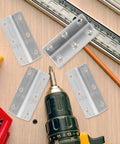 Heavy Duty Stainless Steel Corner Braces Eight Pack L Shaped 90 Degree Brackets with drill on wood surface