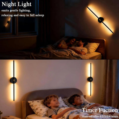 Wireless Wall Sconces Set Of Two With 10000Mah Rechargeable Battery Cordless Lights Zero Plug Headaches Touch And Remote Controls 360 Rotating Black Finish Smooth Operator Build Sets Real Chill Ambient Vibes Daily, showing cozy nighttime scenes with gentle lighting.