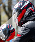 Close-up of Versatile Ride Ready Motorcycle Helmet Visor Screws Kit 8 Pcs Replacement Bolts installed on red helmet.