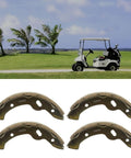 4-Pack Brake Shoes For EZGO Golf Cart 1997 Up Medalist Gas And 2008 Up Steel Replacement Parts displayed with golf cart in background