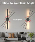 Set Of Two Rechargeable Battery Wall Sconces With Remote Dimming 3000K To 6000K Adjustable Led Light 360 Degree Rotate showing 350° rotation feature in modern living room decor.
