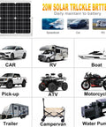 20W Waterproof Solar Panel Kit With MPPT Controller, Trickle Charger and Battery Maintainer for various vehicles