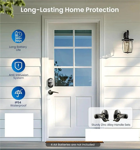 Skip The Keys Forever With This Top Shelf Keyless Entry Door Lock Featuring Heavy Duty Electronic Keypad Auto Lock Design And Backlit Handles For Hassle Free Daily Use Anytime, installed on a white door with zinc alloy handle.