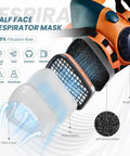 All Day Comfy Reusable Silicone Half Face Respirator Mask With Filters showing filter layers and filtration capabilities.