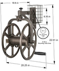 Single Arm Garden Hose Reel With 360 Degree Rotation Holds 125 Feet Of Five Eighths Inch Hose 18 Gauge Steel With Weatherproof Bronze