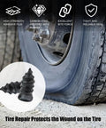 60 Piece Screw In Tire Repair Plugs Kit With Box And Driver On The Go Dual Size Rubber Plugs image showing tire repair plugs with flat tire