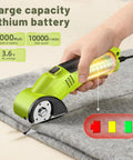 Cordless Electric Scissors For Cardboard Fabric Leather And Carpet With Two Blades Safety Lock And Storage Case being used on fabric