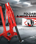 Two Ton Hydraulic Engine Hoist crafted as a garage workhorse showing foldable design and six swivel casters for easy mobility.