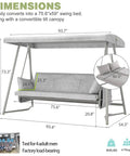 Image showing dimensions of Oversized Outdoor Porch Swing With Adjustable Backrest And Canopy 2 In 1 Swing Bed 800 Lbs Capacity.