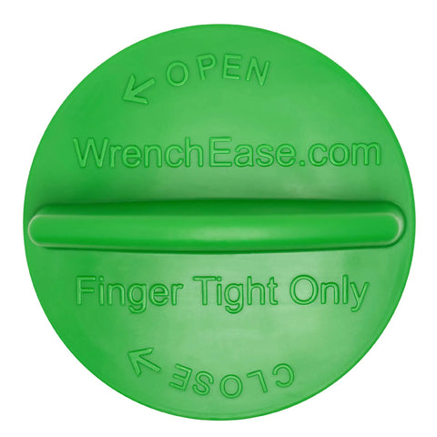 Green non slip OPD propane tank valve wrench with easy grip, labeled 'WrenchEase.com,' for BBQ grills and RV tanks, made in USA