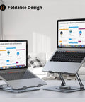 Laptop Stand for Desk, Adjustable 360 Degree Rotating Base, Ergonomic Riser, Foldable and Portable, Sturdy Aluminum Alloy, Grey