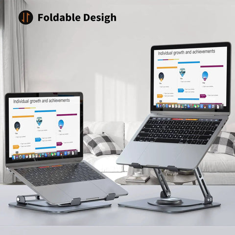 Laptop Stand for Desk, Adjustable 360 Degree Rotating Base, Ergonomic Riser, Foldable and Portable, Sturdy Aluminum Alloy, Grey