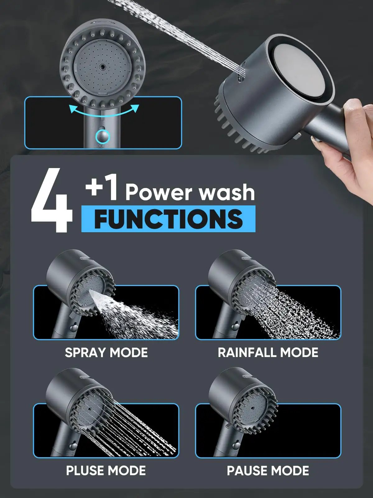 Ion Drops Filtered Shower Head, 5 Sprays, Water Saving ✓