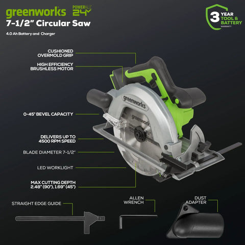 Brushless 7.25 Inch Cordless Circular Saw Kit Including 4Ah Usb Battery And Charger For Powerful Performance That Cuts Up To 40 Percent Faster With 0 To 45 Degree Bevel Capacity And Led Light details