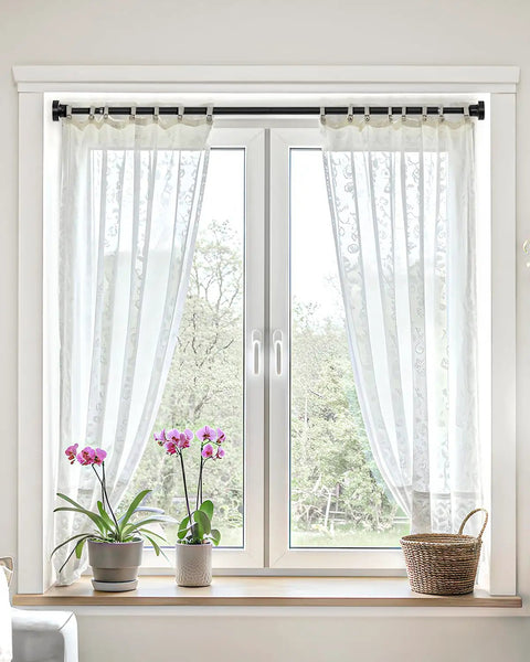 Adjustable No Drill Curtain Rod For Windows And Doors Black Spring Tension Curtain Rod Extends From 30 To 63 Inches Easy Install