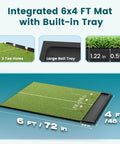 6x4Ft Golf Practice Mat With Built In Ball Tray Alignment Line EVA Foam Base Durable Turf And 3 Tees For Indoor And Outdoor