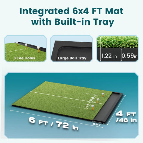 6x4Ft Golf Practice Mat With Built In Ball Tray Alignment Line EVA Foam Base Durable Turf And 3 Tees For Indoor And Outdoor