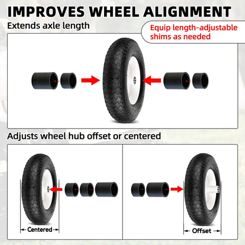 Tough As Nails Nylon Wheel Hub Spacers Kit Featuring 5 8 Inch Bore shows adjustable shims for wheel alignment on hand trucks.