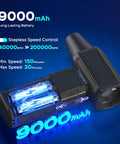 Electric Portable Air Duster With Brushless Motor 200000 RPM Peak 58 Meters Per Second Wind showing 9000mAh battery detail