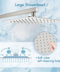 Brushed Nickel Shower System With 12 Inch Rain Head And 2 In 1 Handheld Sprayer Wall Mount Waterfall Tub Spout Combo Set