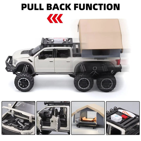 F150 Diecast Pickup Truck For Kids Ages 4-8 With Sightseeing Cabin Pull Back Car With Light And Sound Durable Zinc Alloy And ABS Realistic Details White