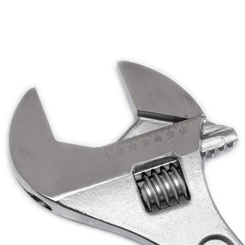 Close-up of a 24-inch adjustable wrench with hex jaw design and tapered handle for precise tightening, ergonomic grip visible.