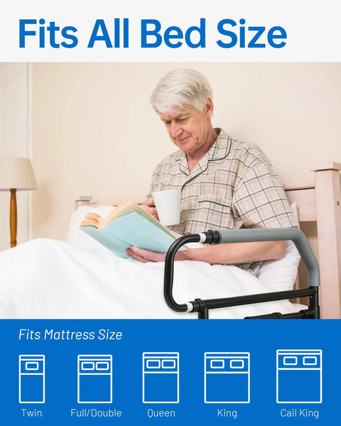 Foldable Bed Rail With Adjustable Height And Built In Storage Pocket For Seniors And Post Surgery Recovery Easy Bed Access