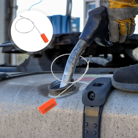 Heavy Duty Orange Steel Wire Cable Seals With Forty Pieces Tamper Resistant Bolt Locks To Keep Shipping Containers And Cargo Trailers Locked Down Tight For Industrial Haulage And Water Meter Valves