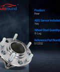 Rear Wheel Bearing And Hub Assembly With ABS For 2011 2014 Chrysler 200 Rear FWD 2007 2010 Sebring 5-lug 512332
