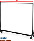 Industrial Grade Z Base Garment Rack With Beefy 500 Pound Capacity And 63 Inch Extra Long Bar Black Finish, featuring 360 degree swivel casters.