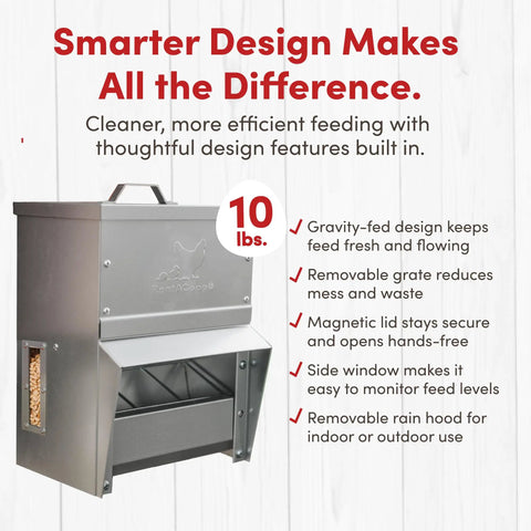 Heavy Duty Galvanized Trough Chicken Feeder Gravity Fed 10 Lbs Capacity With Removable Rain Hood for outdoor use