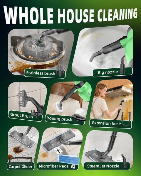 12In1 Steam Mop With Detachable Handheld Cleaner Straight Up Game Changer Chemical Free Deep Floor Steamer 1400W Quick Heat 221Degree Tool For Hardwood Tile Laminate Rug cleaning attachments including stainless brush and big nozzle.