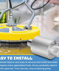 Rotary Swivel Head Replacement For BE Whirl-A-Way Surface Cleaners 16 To 24 Inch, shown installed on yellow surface cleaner