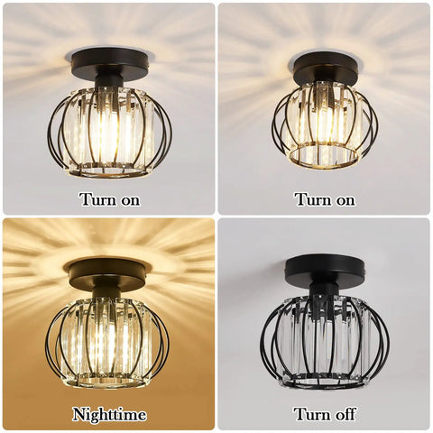 Two Pack Semi Flush Mount Ceiling Light Fixture With Lit Crystal Chandelier Style Modern Mini Indoor Ceiling Lamp On and Off