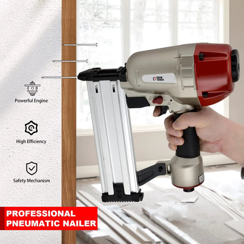 Powerhouse Heavy Duty 14 Gauge Concrete Nailer T Nail Gun Pneumatic Air Powered shown on textured wall application