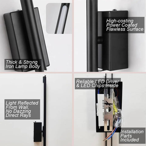 Modern Wall Sconces, Wall Lamp LED Metal Modern Reading Lamps Elegant Rectangle Indoor Wall Sconce Acrylic Wall Lighting Fixture 44W for Bedside Bedroom Living Room Hallway 3,Black Warm Light-100CM, details of iron body and internal LED driver.