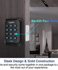 Keyless Entry Door Lock With Electronic Keypad Deadbolt Auto Lock Hassle Free Quick Install And Program Battery Backup For Front Door Garage Back Side And Bedroom Black No More Keys Secure Access For Your Home, featuring backlit push buttons on a wooden door.