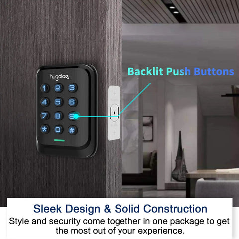 Keyless Entry Door Lock With Electronic Keypad Deadbolt Auto Lock Hassle Free Quick Install And Program Battery Backup For Front Door Garage Back Side And Bedroom Black No More Keys Secure Access For Your Home, featuring backlit push buttons on a wooden door.