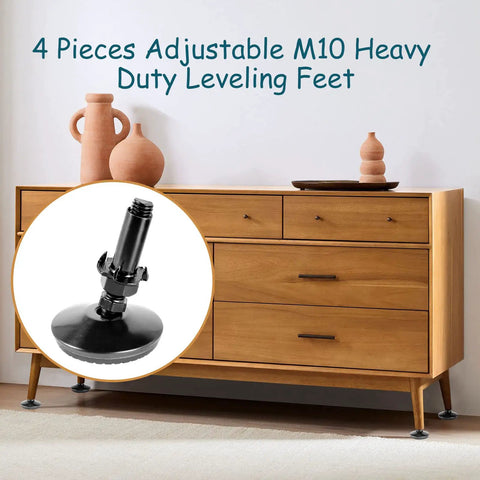 Heavy Duty M10 Swivel Leveling Feet With T Nuts And Lock Hardware Dead Easy Adjustable Furniture Legs For Cabinets Sofas Tables Tough As Nails Black Riser Kit on a wooden cabinet.
