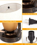 Collage showing details of Set Of 2 Farmhouse Table Lamps With Dual USB Charging Ports And 4 Way Rotary Switch, parts and cord.