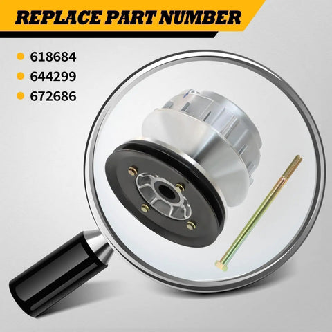 Drive Clutch For TXT And RXV Golf Carts 2010 And Up Beefed Up Heavy Duty Replacement Part For Golf Cart Transmission Smooth Shifting Stable Operation Under All Conditions Easy Install With Reliable Performance Compatible With 618684 644299 672686, shown with replacement part numbers