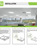 Office ceiling showing 2x2 LED Flat Panel Light Edge Lit Dimmable 27W 3607 Lumens 4000K Bright White Drop Ceiling installation steps