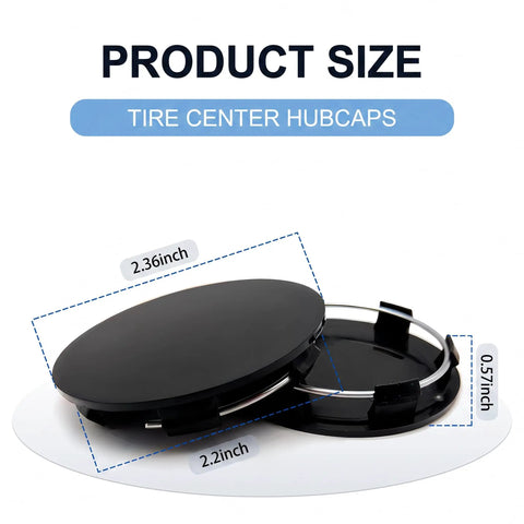 Four Pack Slick Wheel Center Caps Featuring Straight Forward Snap In Fit And Rust Proof Abs Build With Polished Chrome Rings To Quickly Freshen Up Sedan Suv Or Truck Rims Without Tools Or Hassle, showing size dimensions.