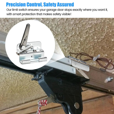 Beefed Up Heavy Duty Garage Door Opener Limit Switches For Screw Drive And Chain Glide Systems installed on a garage door track