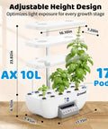 Indoor Hydroponics Growing System Kit With 17 Pod Garden featuring adjustable height and dual fan system on a wooden surface.