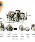 Close-up of 50 Pack Mini LED Lights Kit for Crafts and Dollhouses RGB color changing parts including batteries and dimensions